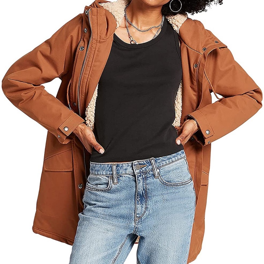 NWT Women’s Volcom 5K Parka ‘Less is More’ Large Orange Jacket Coat BRAND NEW